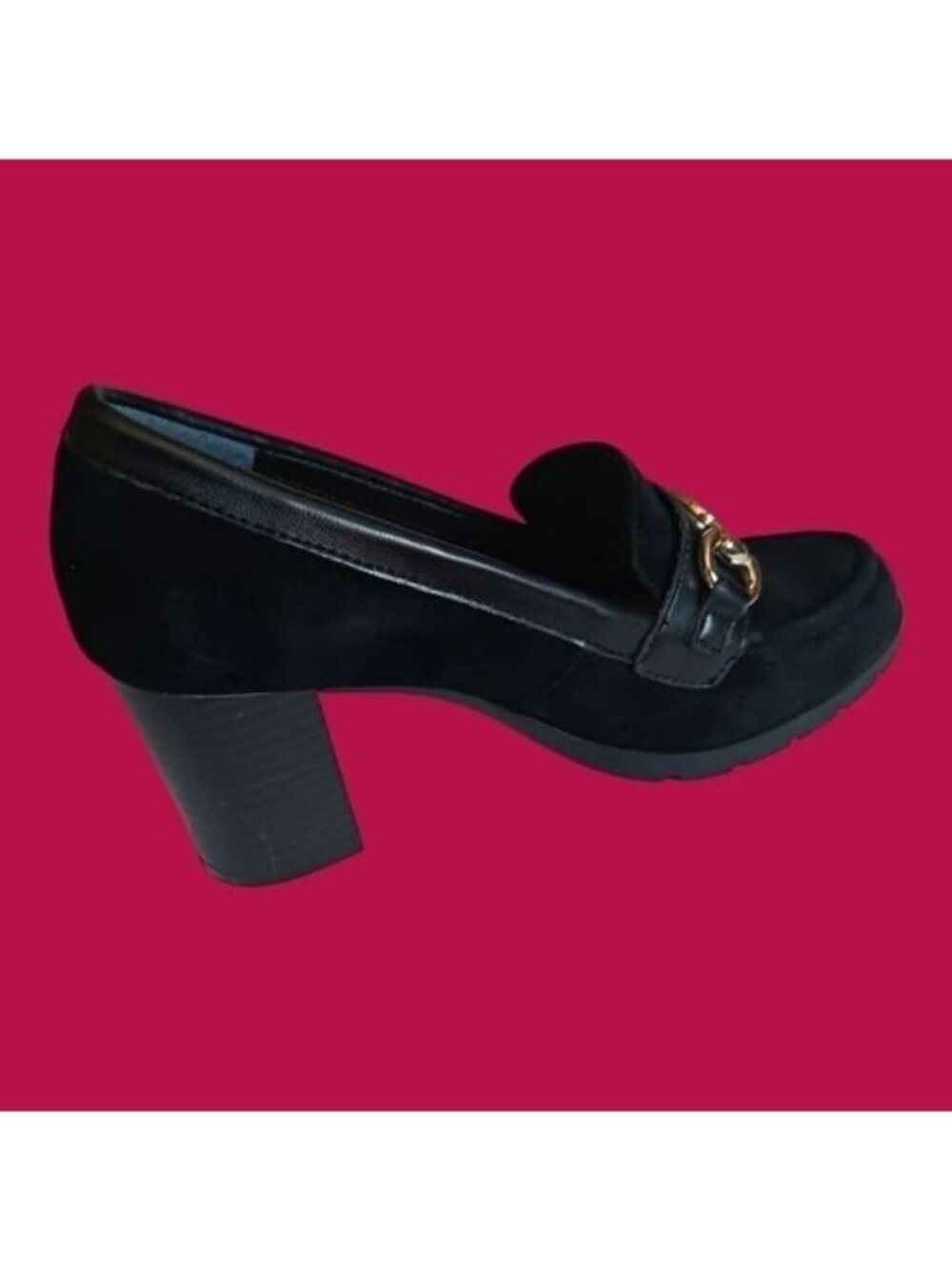 Giani Bernini Women’s Suede Loafer Pumps Gold Horsebit Block Heel Black Size 5M - Picture 7 of 14